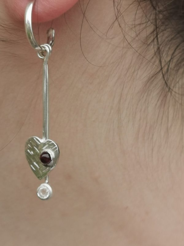 Boucles d'oreilles pendantes argent et grenat et Morganite "I love you" – Image 2