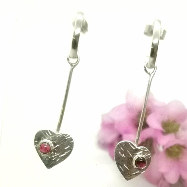 Boucles d'oreilles pendantes argent et grenat et Morganite "I love you" – Image 7