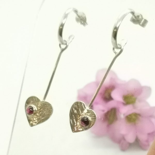 Boucles d'oreilles pendantes argent et grenat et Morganite "I love you" – Image 8
