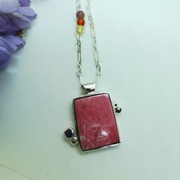 Pendentif en argent "Lumières du Gange" –  Thulite & Améthyste sur argent