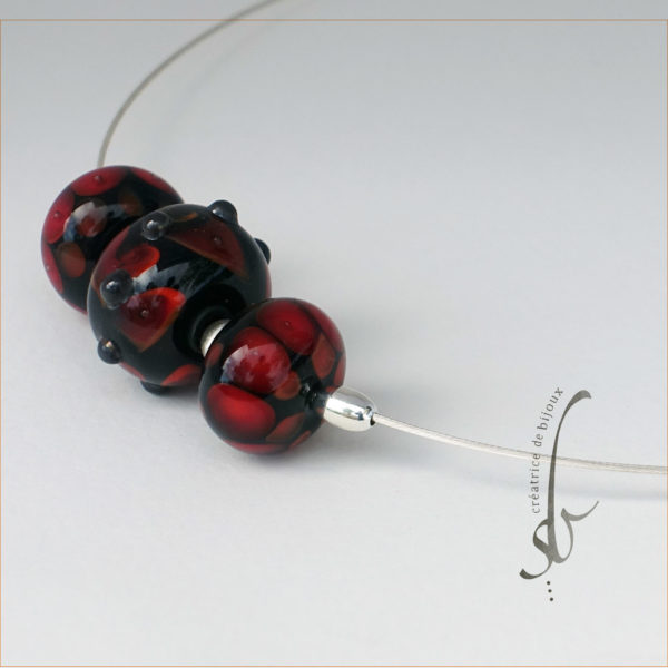 Collier noir et rouge Verre de Murano sur cable argent 925 – Image 3