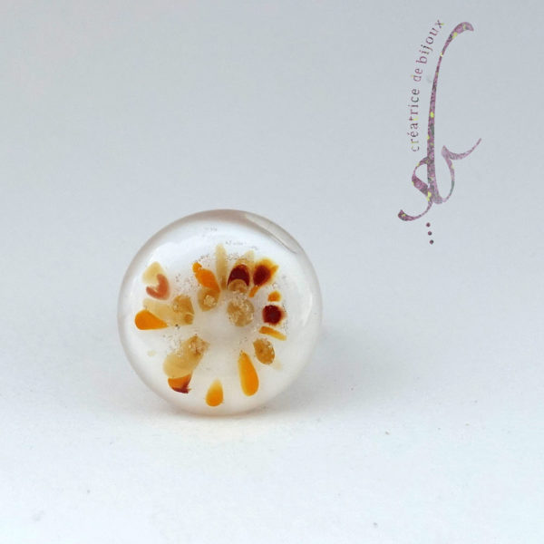 Bague en perle de verre de Murano blanc et jaune – Image 2