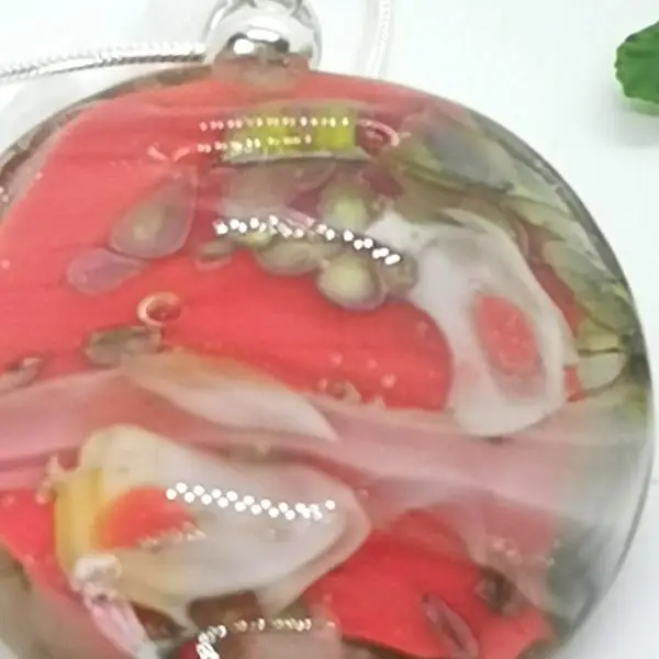 Magnifique Pendentif perle de verre murano rouge corail sur chaine argent – Image 6
