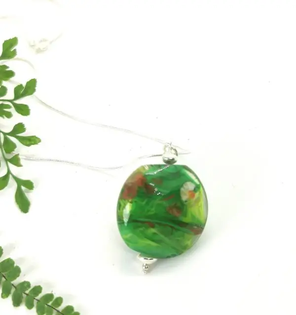 Magnifique Pendentif perle de verre murano vert sur chaine argent – Image 5