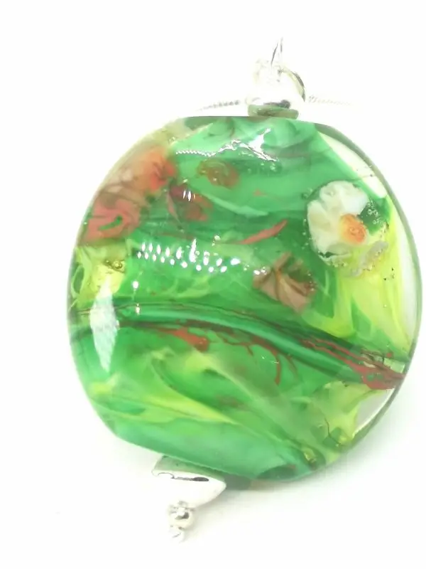 Magnifique Pendentif perle de verre murano vert sur chaine argent – Image 4
