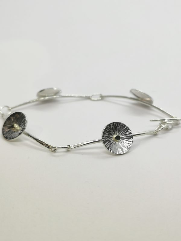 Magnifique Bracelet gourmette "marguerite" en argent et or