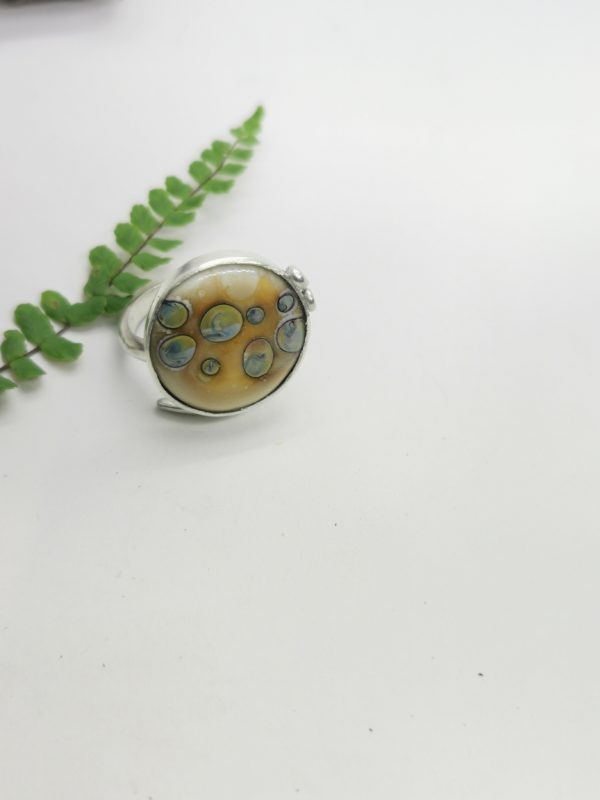 Bague argent et perle de verre ajustable ivoire argent – Image 2