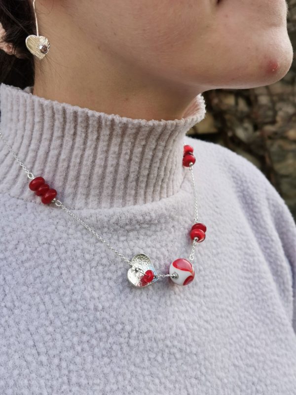 Collier"amour de perle" argent 925 et perles de verre de Murano rouge – Image 7