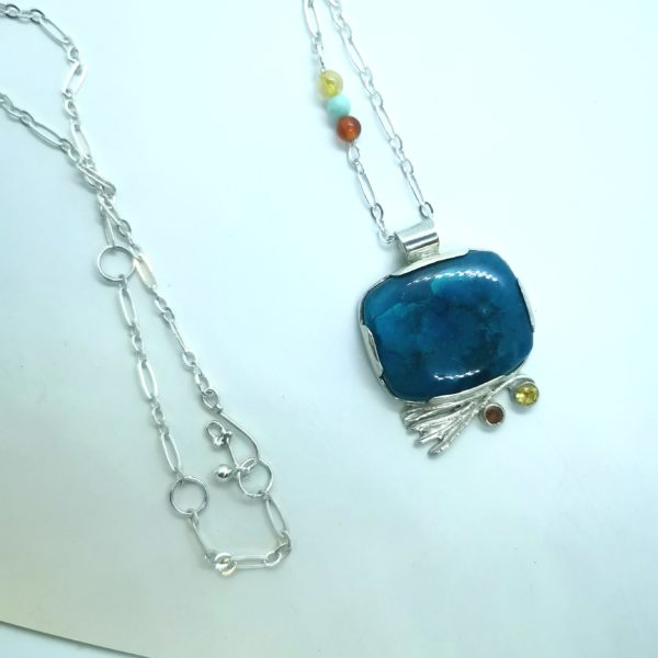 Pendentif en argent "Lumières du Gange" –  Azurite, Citrine & Grenat sur argent – Image 5