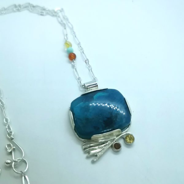 Pendentif en argent "Lumières du Gange" –  Azurite, Citrine & Grenat sur argent – Image 2