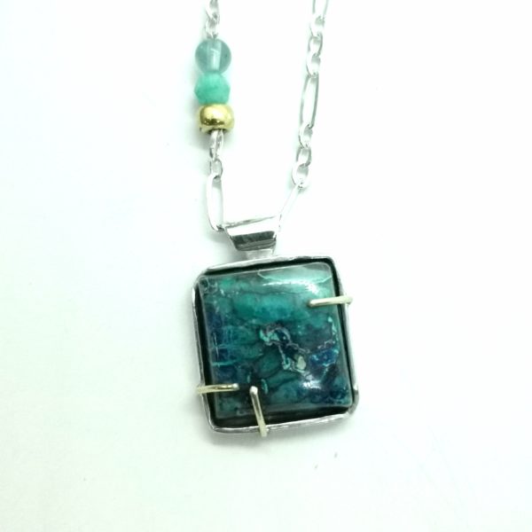 Pendentif  pour femme en argent "Lumières du Gange" – Chrysocolle, or et argent