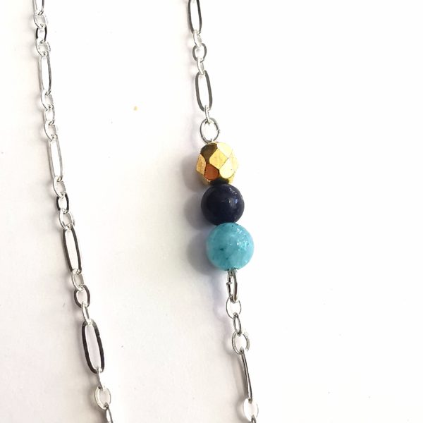 Pendentif en argent "Lumières du Gange" – Chrysocolle, saphir et or – Image 6