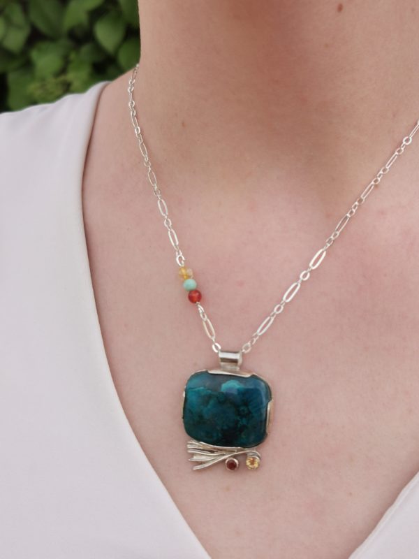 Pendentif en argent "Lumières du Gange" –  Azurite, Citrine & Grenat sur argent – Image 6